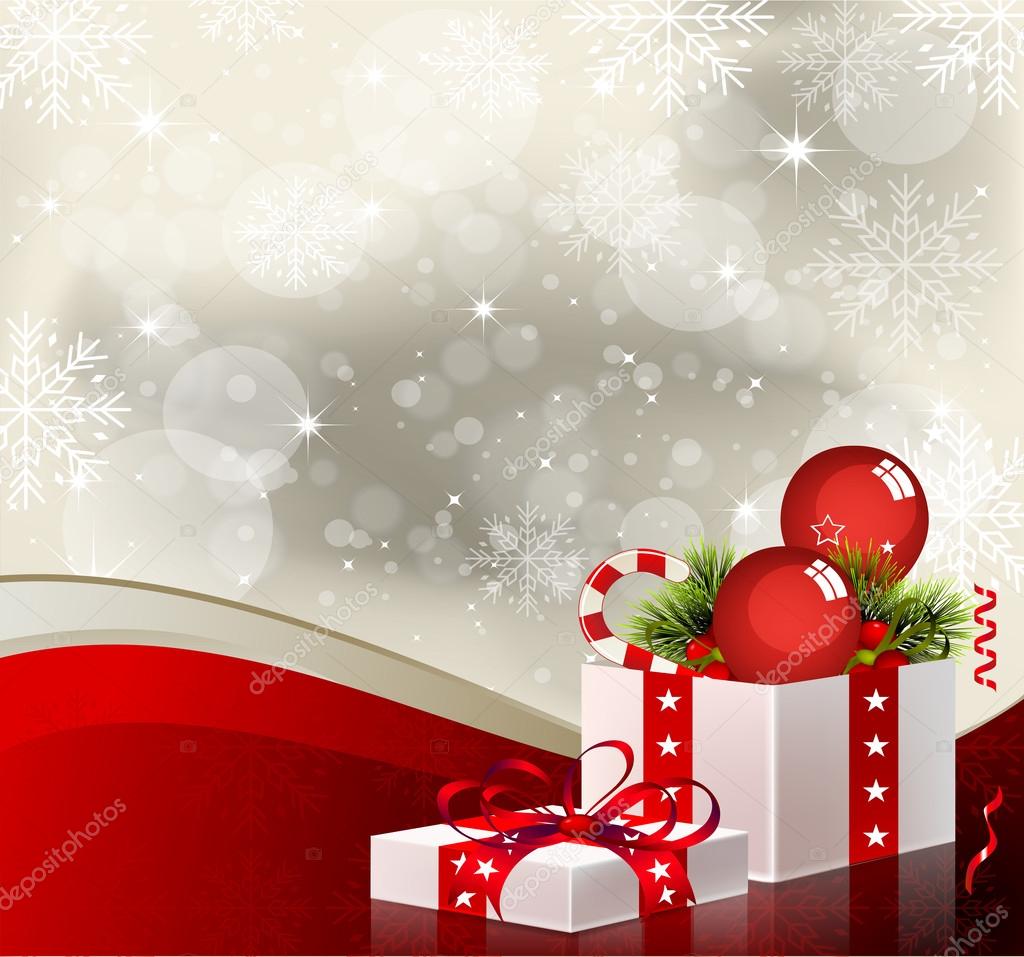 Christmas Background with Gift Box - Illustration