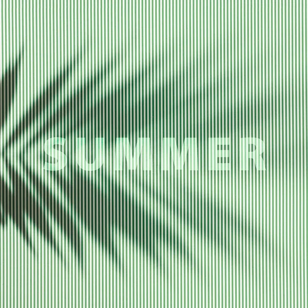 Wort Sommer Geschrieben Hellgrüner Farbe Auf Gestreiftem Hintergrund Mit Palmblattschatten — Stockfoto