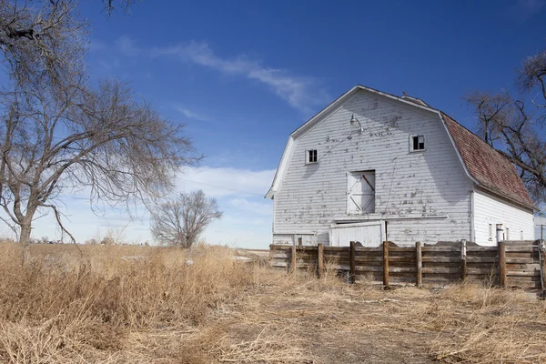 Old white barn on the plains. — Stock Photo, Image
