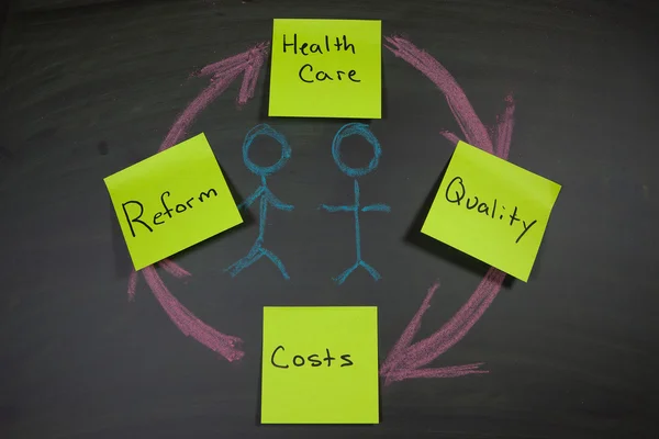 Reformy systemu opieki zdrowotnej i kredy, rysunek. — Zdjęcie stockowe