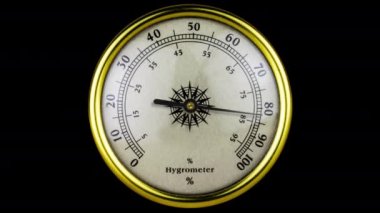 Higrometre analog meteorolojik alet hava nemini ölçer. Elin 0 'dan 100%' e ve düzensiz hareket ediyor. Alfa 'da izole edilmiş. Grafik ögesini kullanmak kolay.
