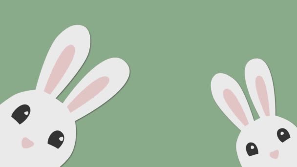 Пасхальная Открытка Два Кролика Шевелят Ушами Пасхальное Сообщение Модный Шрифт — стоковое видео