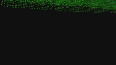 Programlama kodu arka plan yoğun çoklu katman. Kamera çok katmanlı programlama kodu üzerinde uçar