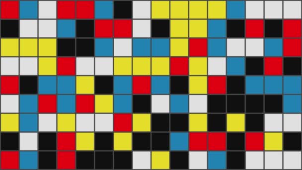 Piet Mondrian Inspired Background Squares Random Changing Square Grid Pattern — Stock video
