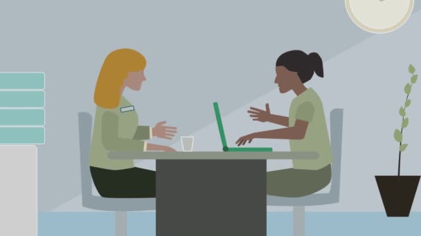 Animated Illustration Two People Talking Table Work Related Looks Bit — ストック動画
