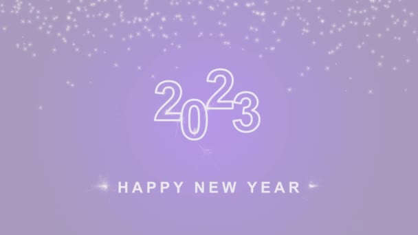 Minimalistic Lavender Background Happy New Year 2023 Written Sparklers Fireworks — Stock Video