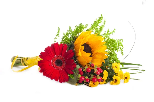 Autumn flowers, bouquet from gerber and sunflowers — Stock Photo, Image
