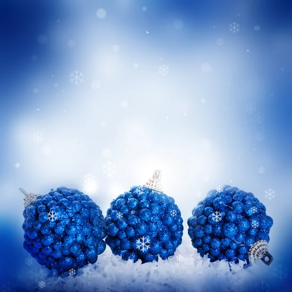 New Year's card with blue balls and a streamer — Stock Photo, Image