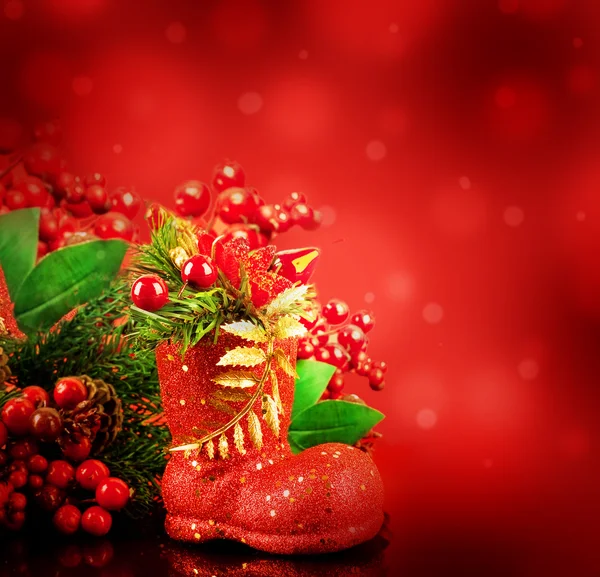 Vánoční přání s ovocem a jedle větev — Stock fotografie