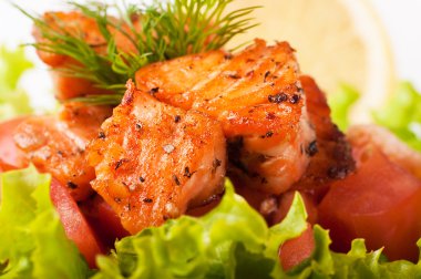 Gelen bir limon ve rezene kızarmış somon salata