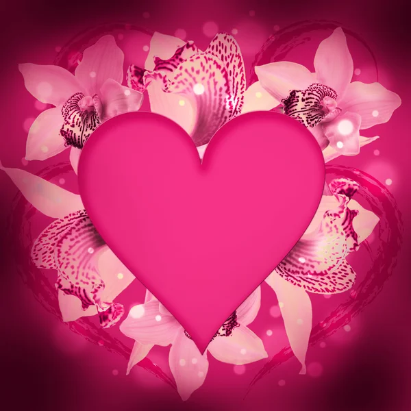 Walentynki, serce z orchidei i motyle — Zdjęcie stockowe