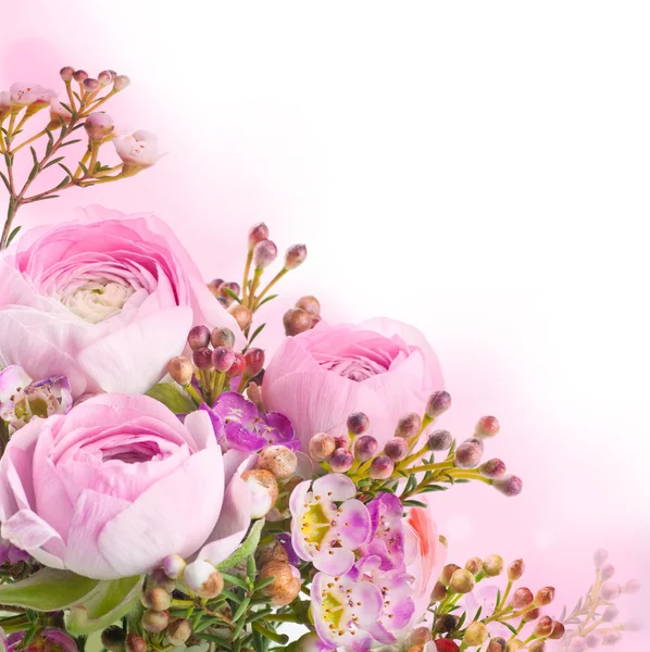 Gentle bouquet from pink roses and small flower — Stock Photo, Image