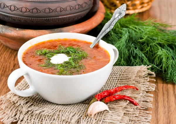 ボルシチは、ビートとキャベツのトマト煮スープ. — ストック写真