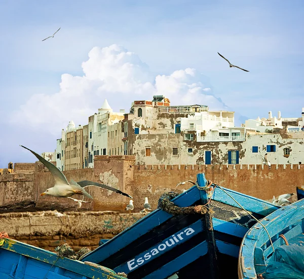 Łodzie rybackie niebieski w Maroko — Zdjęcie stockowe