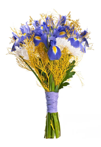 Bouquet di iris blu e fiori bianchi — Foto Stock