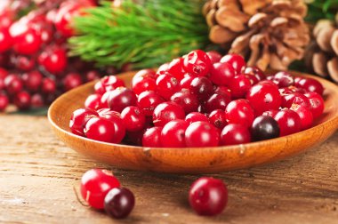 Noel çilek ve koniler ile çam dalı