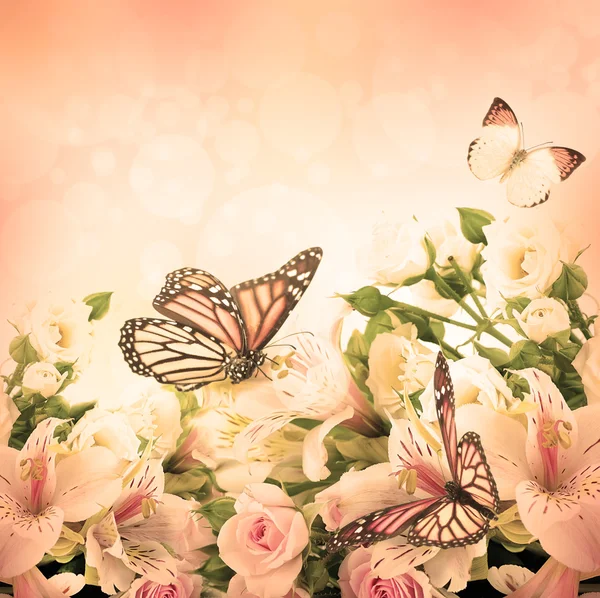 Krásná květina a motýl, blured a barvy — Stock fotografie