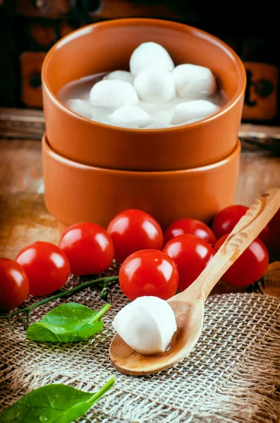 Mozzarella, tomater och bröd — Stockfoto