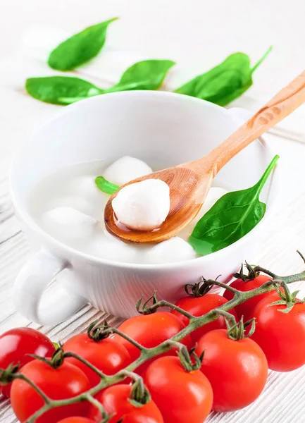 Mozzarella, tomates y pan — Foto de Stock