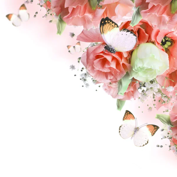 Strauss aus rosa Rosen und Schmetterling — Stockfoto