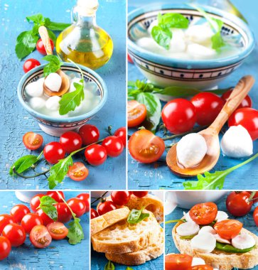 Mozzarella peyniri, domates ve ekmek. İtalyan gıda