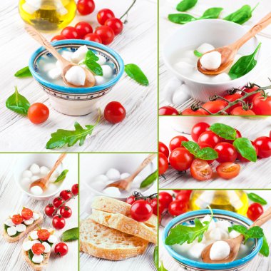 Mozzarella peyniri, domates ve ekmek. İtalyan gıda