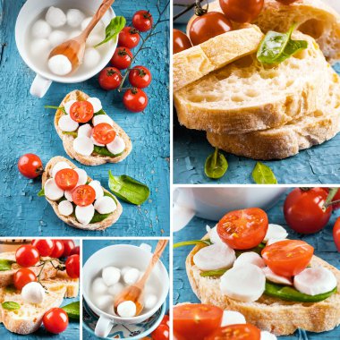 Mozzarella peyniri, domates ve ekmek. İtalyan gıda