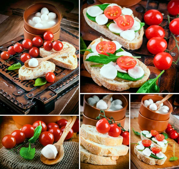 Моцарелла, помидоры и хлеб. Итальянская кухня — стоковое фото