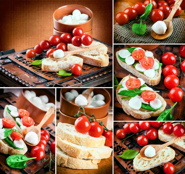 Mozzarella, tomatoes and bread. Italian food — Stock Photo, Image