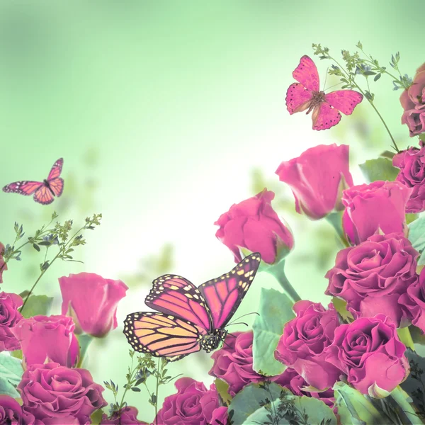 Floral achtergrond en vlinder — Stockfoto