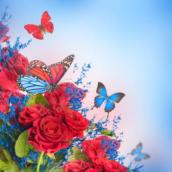 Blumen Hintergrund und Schmetterling — Stockfoto