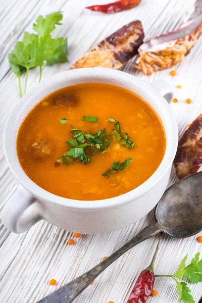 Soup of lentils in a soup cup — Stock Photo, Image