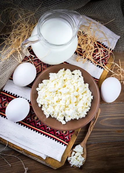 Latte, cagliata e uova — Foto Stock