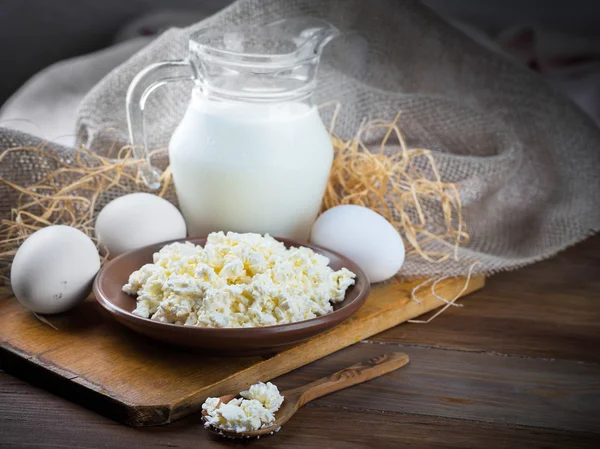 Leche, cuajada y huevos — Foto de Stock