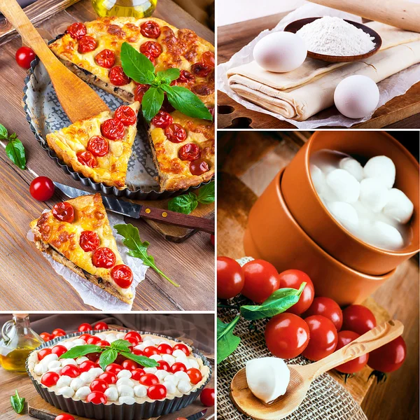 Paj med mozzarella, kyckling och tomater — Stockfoto