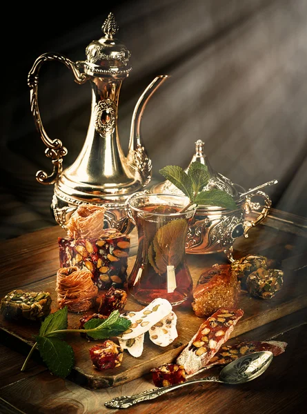 Tea set and sweets — Stock Photo, Image