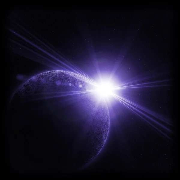 Planet in space against the sun — Stock Photo, Image