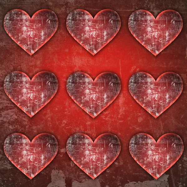 Abstract red hearts grunge background — Stock Photo, Image