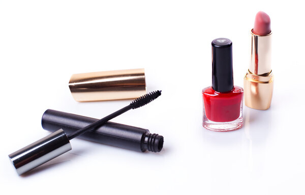 Various Cosmetics on white background