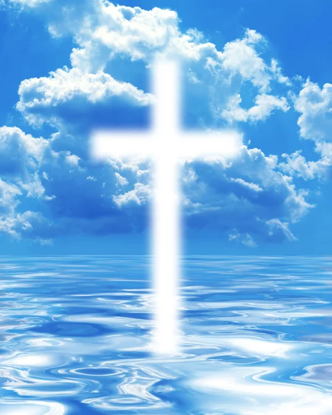 Cross appearing on sunrise sky — Stock Photo, Image