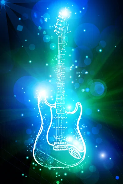 ネオンの光のスポットのエレク トリック ギター — ストック写真