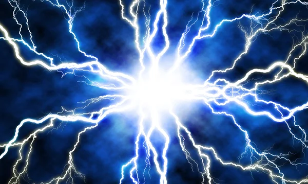Bliț electric de fulger pe un fundal albastru — Fotografie, imagine de stoc