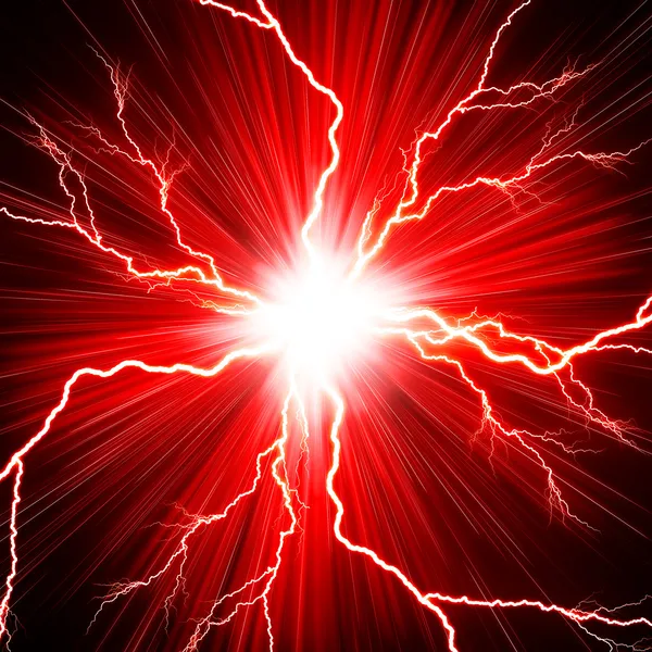 Electric flash of lightning on a red background — Stock Photo, Image