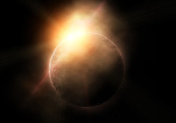 Planet in space against the sun — Stock Photo, Image