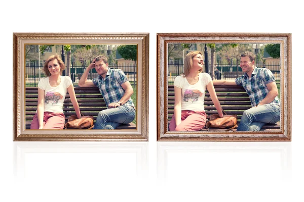 Two photo frames with young couple — Stock Photo, Image