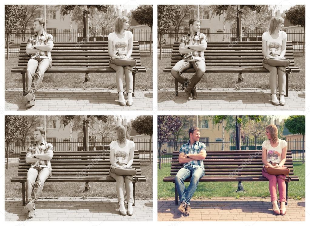 collage of four photos with young couple