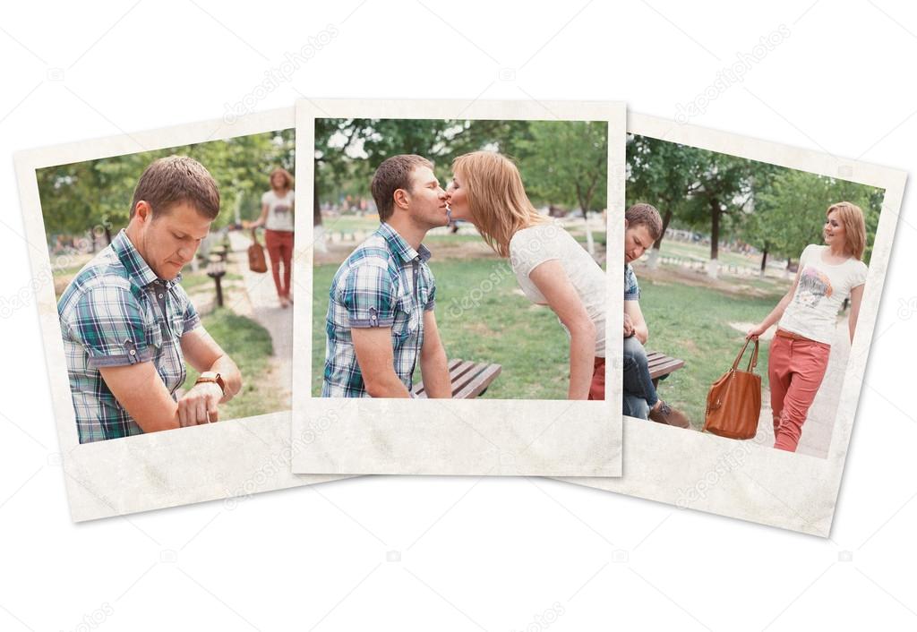 Collage of photos with young couple outdoors