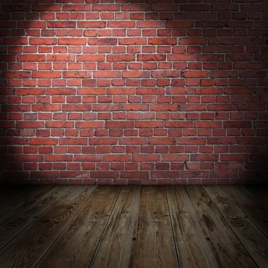 boş grungy stonewall sahne ışıkları ve ahşap zemin ile