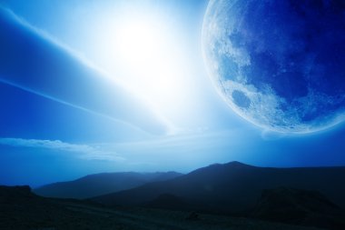 Dünya'dan moon ile açık alan fütüristik çizimi