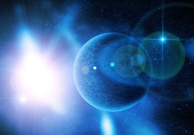 Derin uzayda yıldızlar arasında bir gezegen